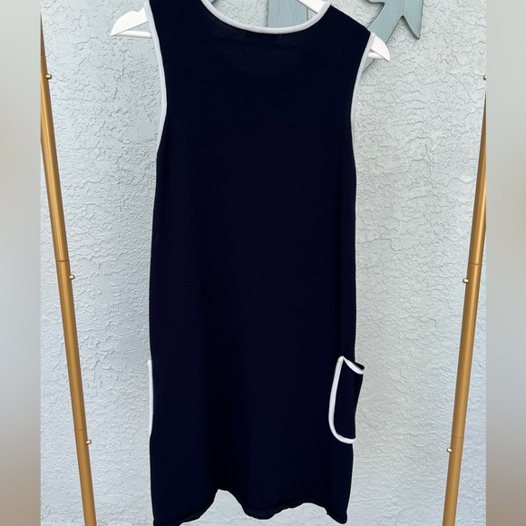 TOMMY HILFIGER Women's A Navy Blue Shift Sleeveless Dress White Pockets Neckline - Picture 5 of 8